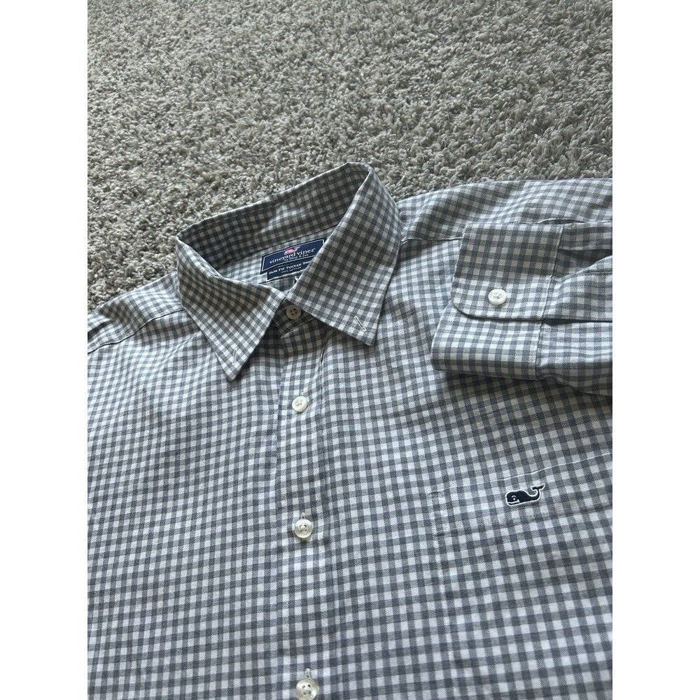 Vineyard Vines Men's XXL Slim Fit Tucker Gray/White Gingham Long Slv Button Down